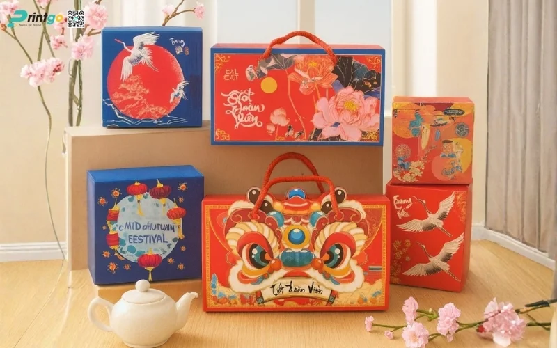 Mẫu hộp quà tết có quai xách bằng vải