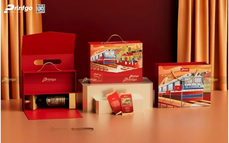 Mẫu hộp quà tết có rượu vang sang trọng