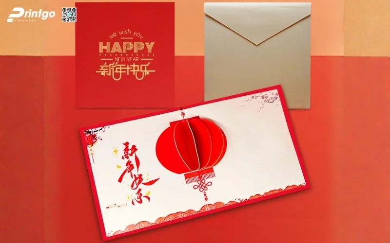 Mẫu thiệp chúc tết 3D đẹp màu đỏ may mắn