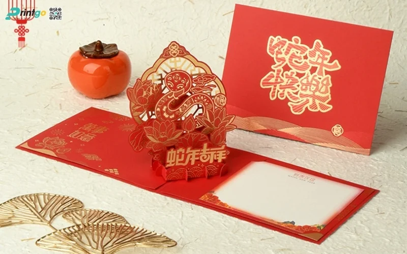 Mẫu thiệp chúc tết 3D đẹp màu đỏ may mắn