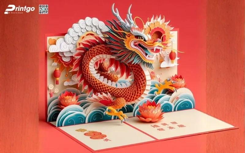 Mẫu thiệp chúc tết 3D biểu tượng rồng mạnh mẽ 