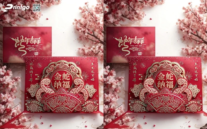 Mẫu thiệp chúc tết 3D đẹp màu đỏ may mắn