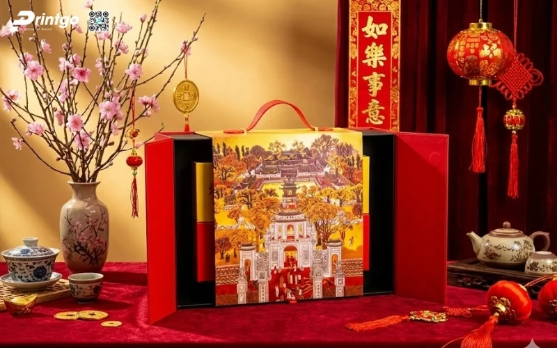Mẫu hộp quà tết có quai xách bằng da