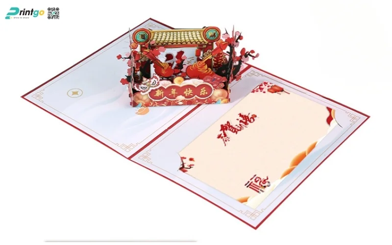 Mẫu thiệp chúc tết 3D đẹp màu đỏ may mắn