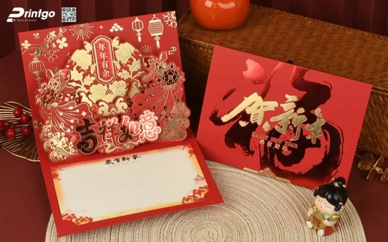 Mẫu thiệp chúc tết 3D đẹp màu đỏ may mắn