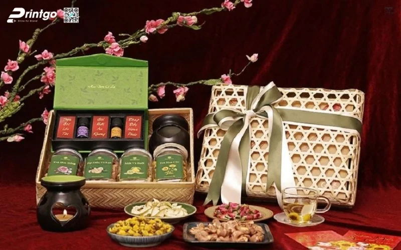 Mẫu hộp quà tết mây tre đan hình chữ nhật độc đáo