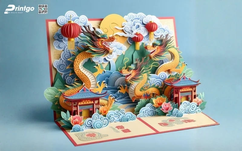 Mẫu thiệp chúc tết 3D biểu tượng rồng mạnh mẽ 
