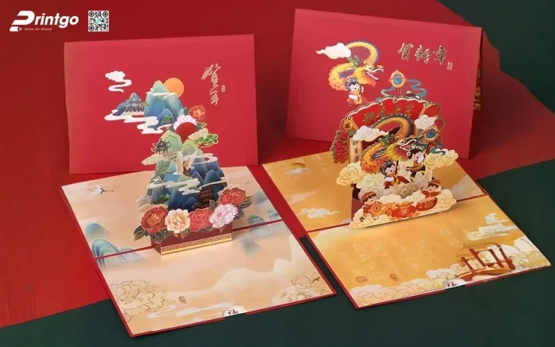 Mẫu thiệp chúc tết 3D đẹp màu đỏ may mắn