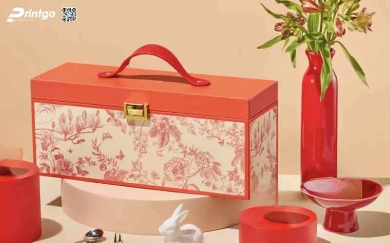 Mẫu hộp quà tết bằng da có quai xách