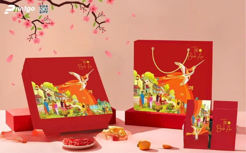 Mẫu hộp quà tết đẹp chủ đề cảnh sắc mùa xuân