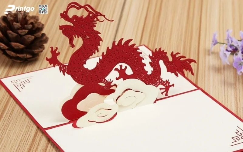 Mẫu thiệp chúc tết 3D biểu tượng rồng mạnh mẽ 
