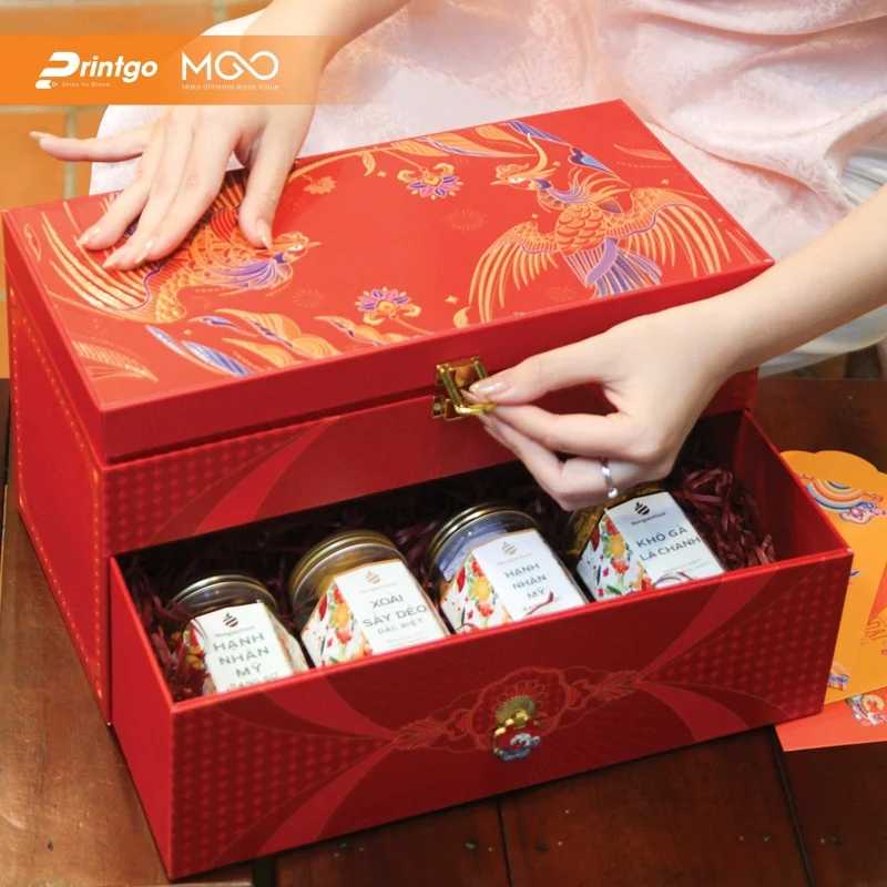 Mẫu hộp quà tết 2 tầng phượng uyển 