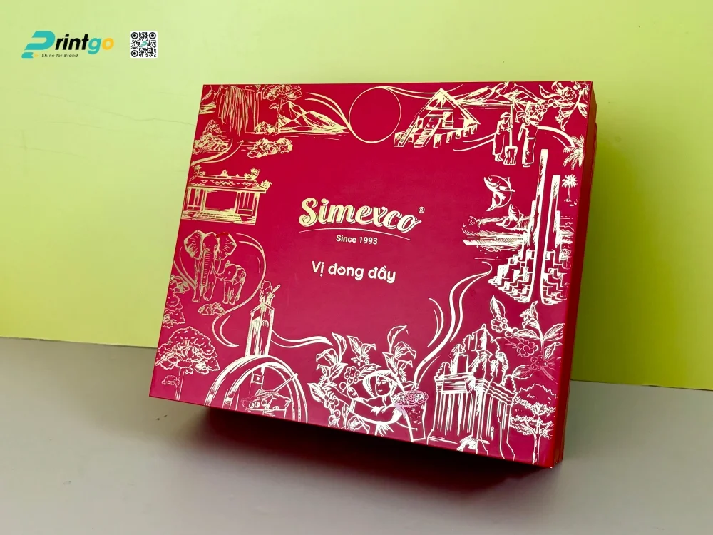 Hộp quà cà phê Simexco - gia công ép kim nổi bật chi tiết