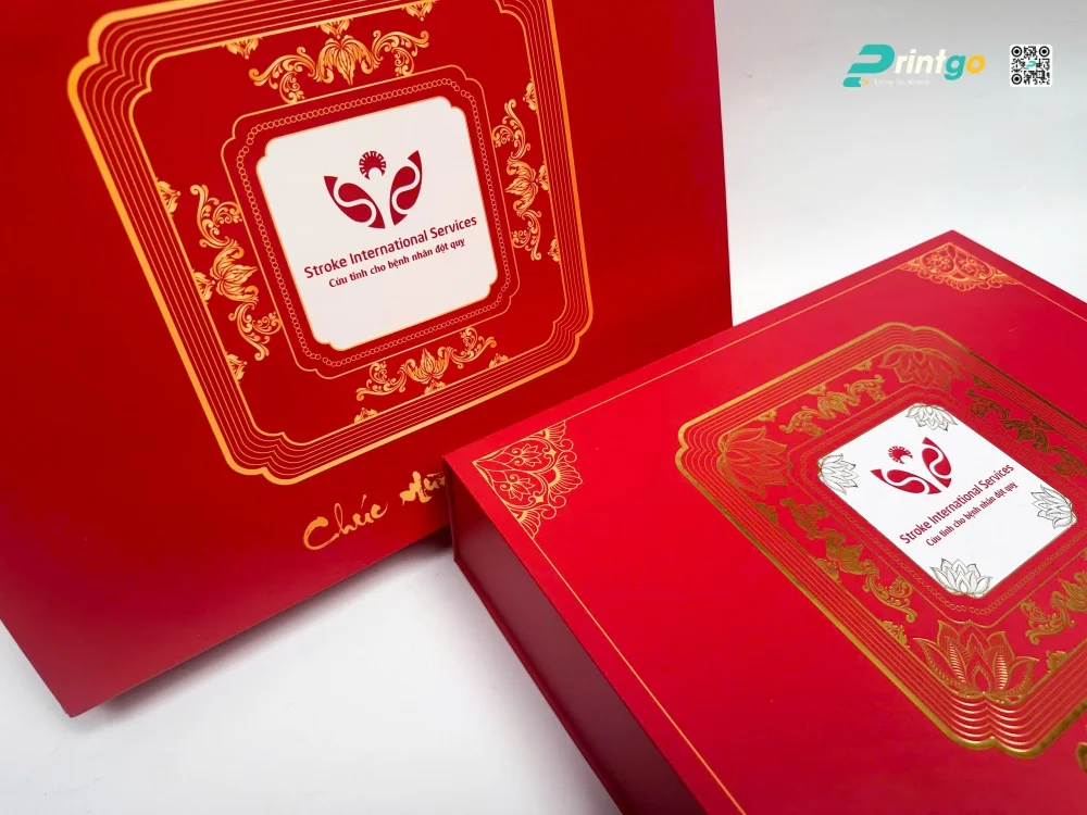 Bộ hộp quà Tết bệnh viện SIS Cần Thơ với gia công cán mờ, ép kim