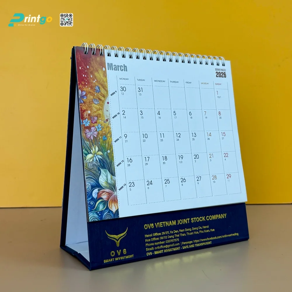 Lịch để bàn OV6 sử dụng quy cách lịch lò xo 13 tờ