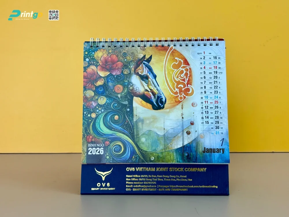 Lịch để bàn OV6 sử dụng quy cách lịch lò xo 13 tờ