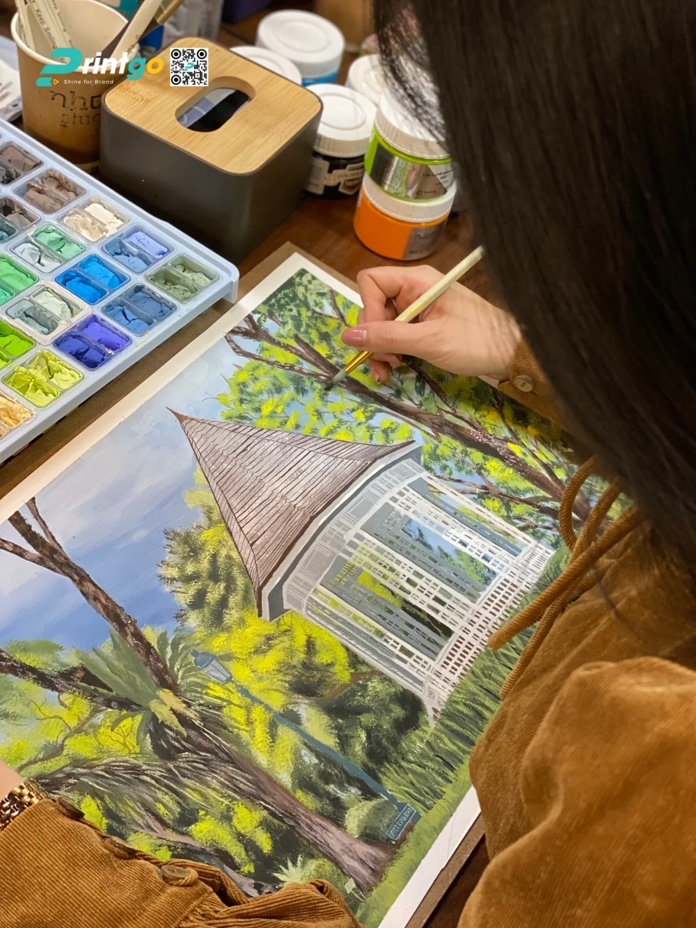 Hoạ sĩ Printgo thực hiện các bức tranh vẽ tay màu nước do dự án lịch tết SamSung 2025