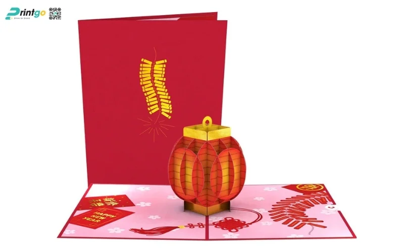 Mẫu thiệp chúc tết 3D đẹp màu đỏ may mắn