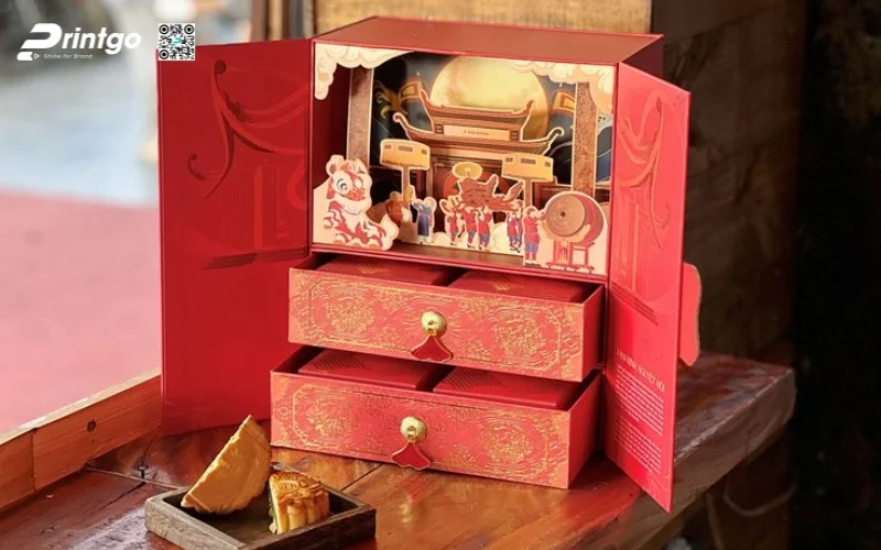 Mẫu hộp quà tết 3D dạng hộp 2 tầng cao cấp 
