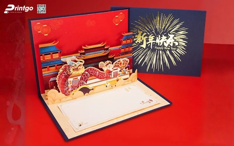 Mẫu thiệp chúc tết 3D biểu tượng rồng mạnh mẽ 