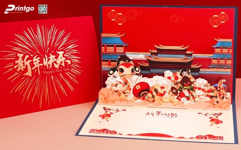 Mẫu thiệp chúc tết 3D đẹp màu đỏ may mắn