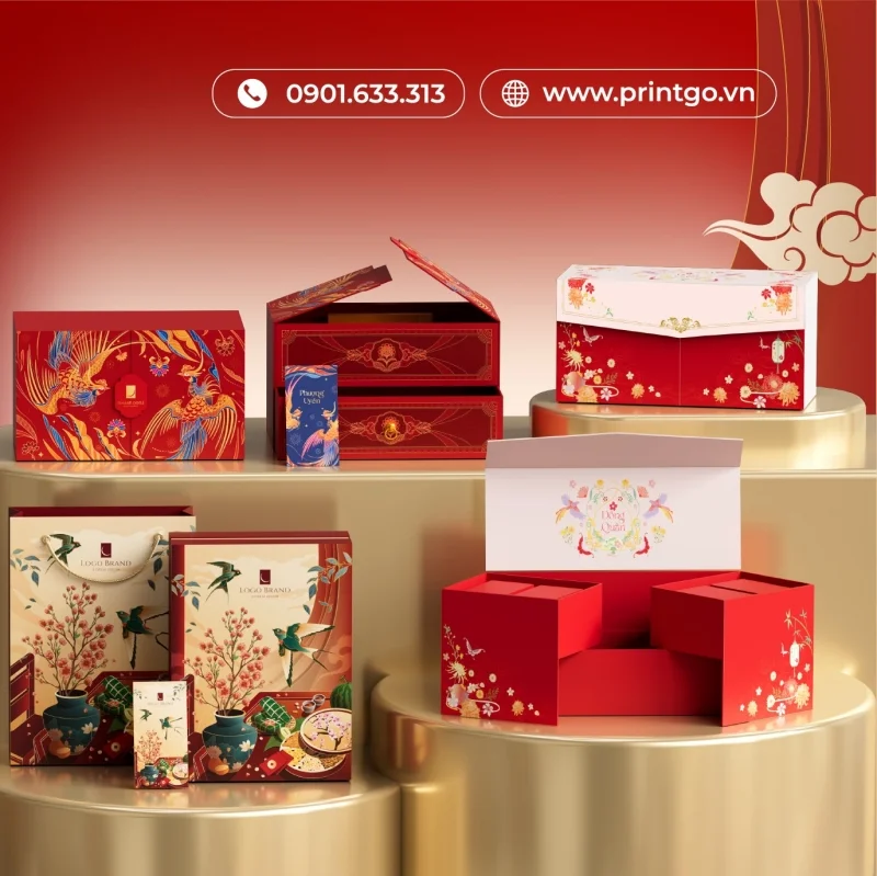 Hộp quà Tết màu đỏ – Sắc màu kinh điển của sự may mắn