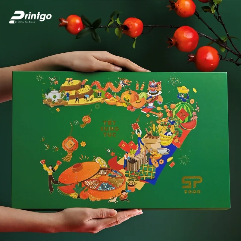 Hộp quà Tết màu xanh lá – tinh thần “mộc an” khởi đầu năm mới: Tết Sung Túc