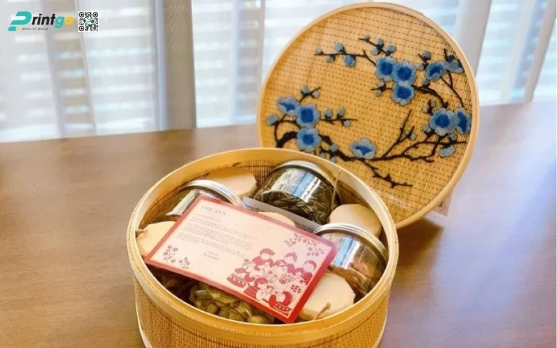 Những mẫu hộp quà tết mây tre đan hình tròn