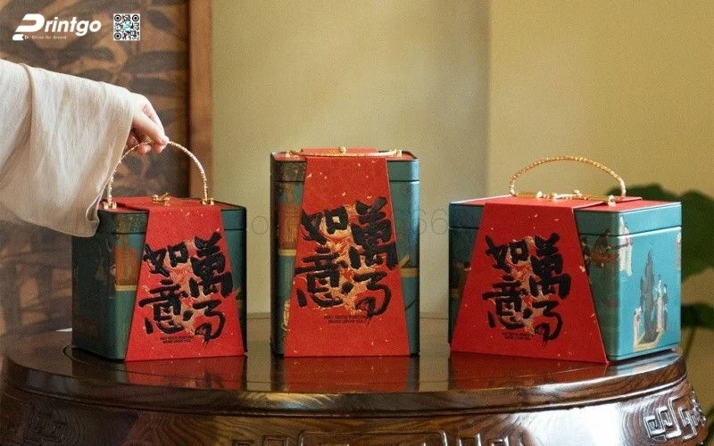 Mẫu hộp quà tết bằng da có quai xách