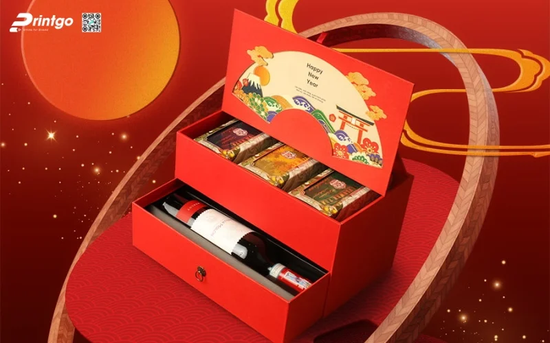 Mẫu hộp quà tết đẹp sang trọng dạng 2 tầng