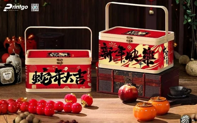 Mẫu hộp quà tết bằng gỗ có quai xách 