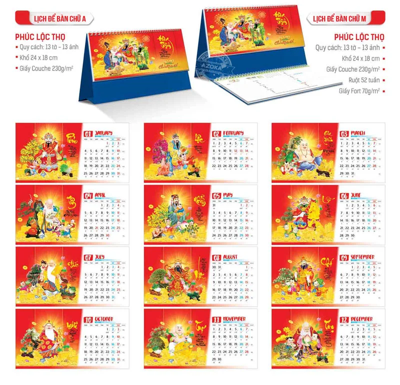 Lịch để bàn Phúc Lộc Thọ mini