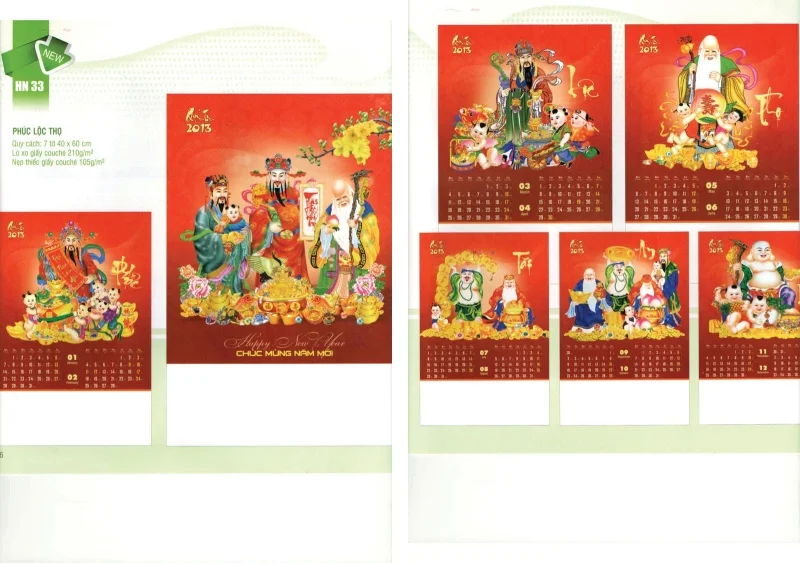 Chất liệu đối với lịch treo tường Phúc Lộc Thọ (dạng 1 tờ – 7 tờ – 12 tờ)