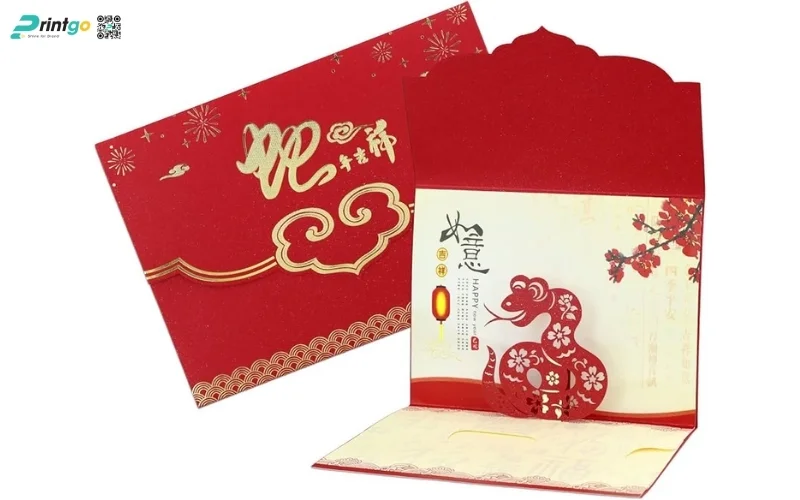 Mẫu thiệp chúc tết 3D đẹp màu đỏ may mắn
