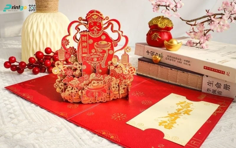 Mẫu thiệp chúc tết 3D đẹp màu đỏ may mắn
