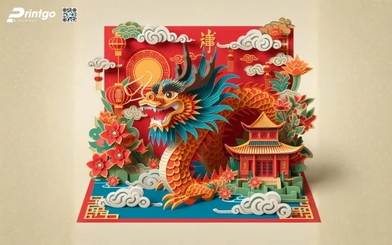Mẫu thiệp chúc tết 3D biểu tượng rồng mạnh mẽ 