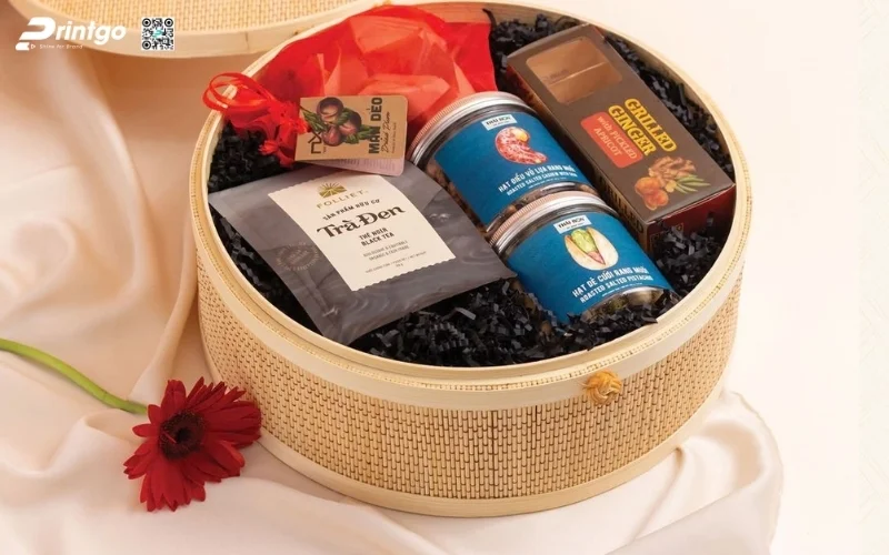 Những mẫu hộp quà tết mây tre đan hình tròn