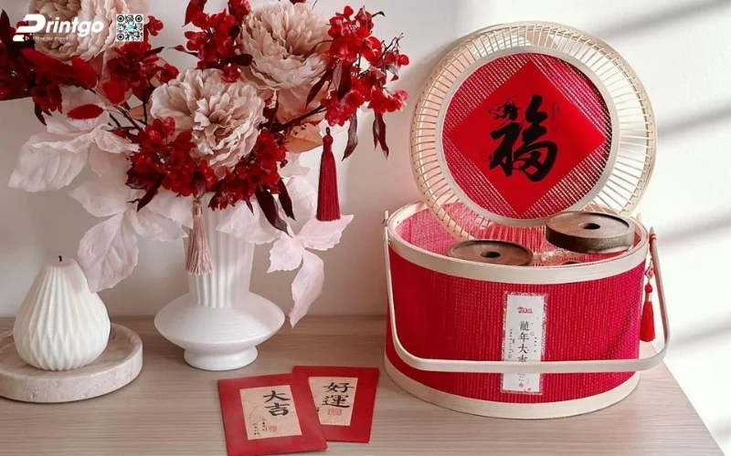 Những mẫu hộp quà tết mây tre đan hình tròn