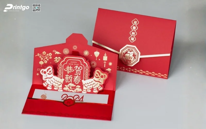 Mẫu thiệp chúc tết 3D đẹp màu đỏ may mắn