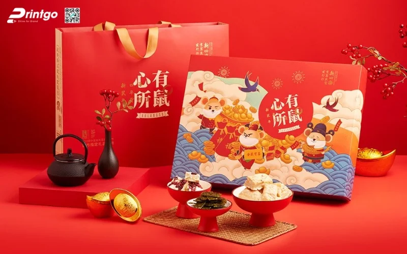 Mẫu hộp quà tết đẹp quy cách nam châm nắp lật 