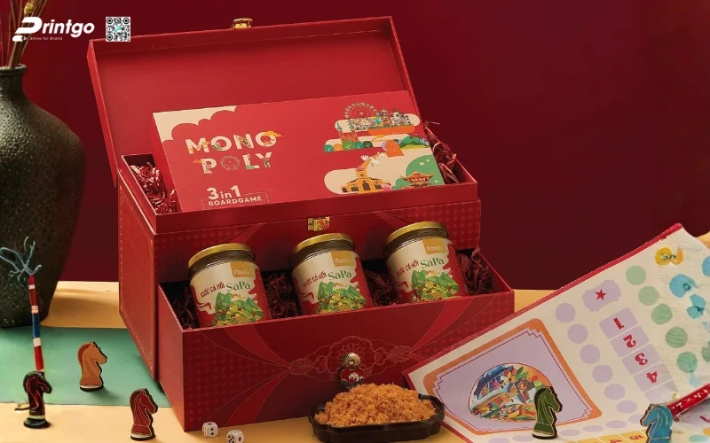 Mẫu hộp quà tết đẹp sang trọng dạng 2 tầng