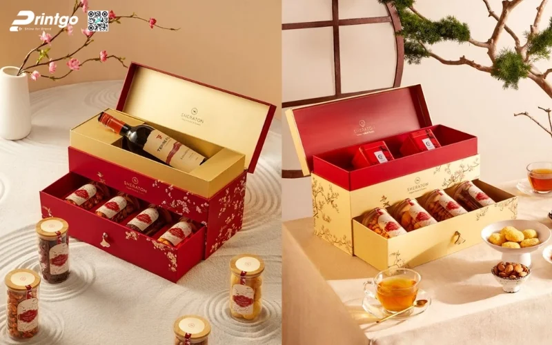 Mẫu hộp quà Tết khách sạn quy cách 2 tầng