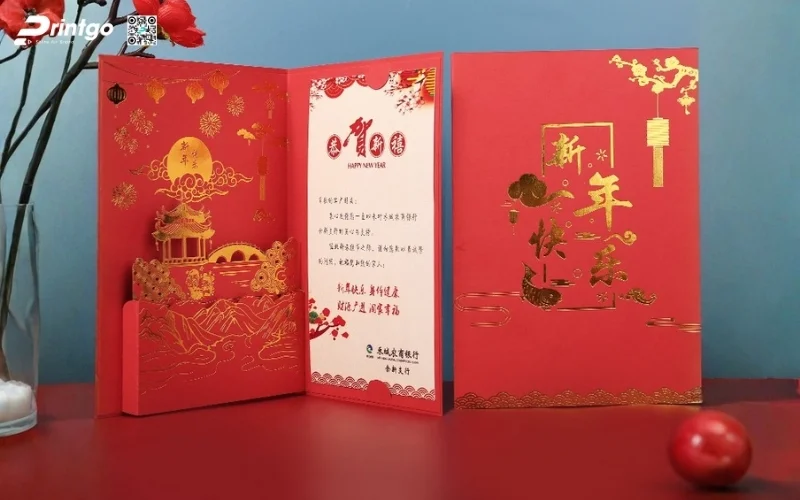 Mẫu thiệp chúc tết 3D đẹp màu đỏ may mắn