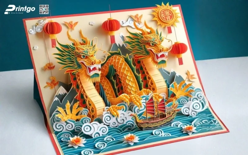 Mẫu thiệp chúc tết 3D biểu tượng rồng mạnh mẽ 
