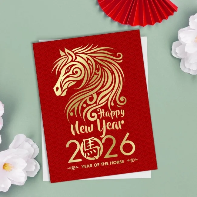 Thiệp Tết thiết kế chủ đề ngựa