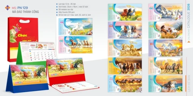 Lịch để bàn thiết kế chủ đề ngựa