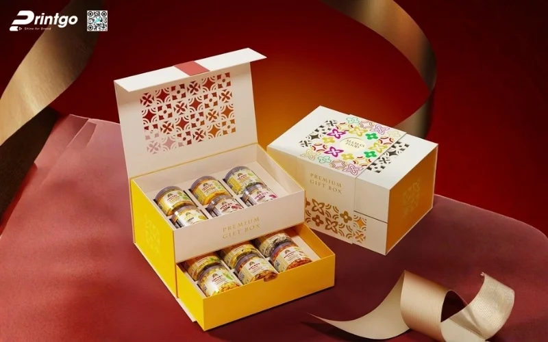 Mẫu hộp quà tết các loại hạt 2 tầng