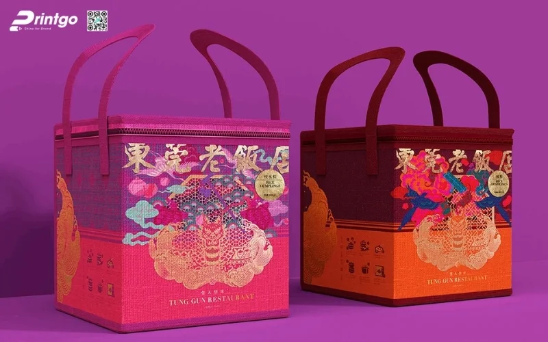 Mẫu hộp quà tết có quai xách bằng vải