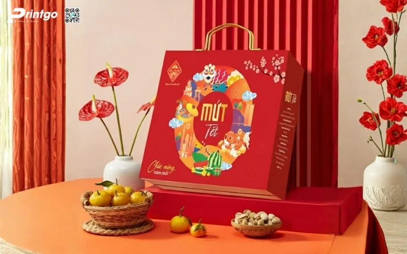 Mẫu hộp quà tết quai xách bằng kim loại