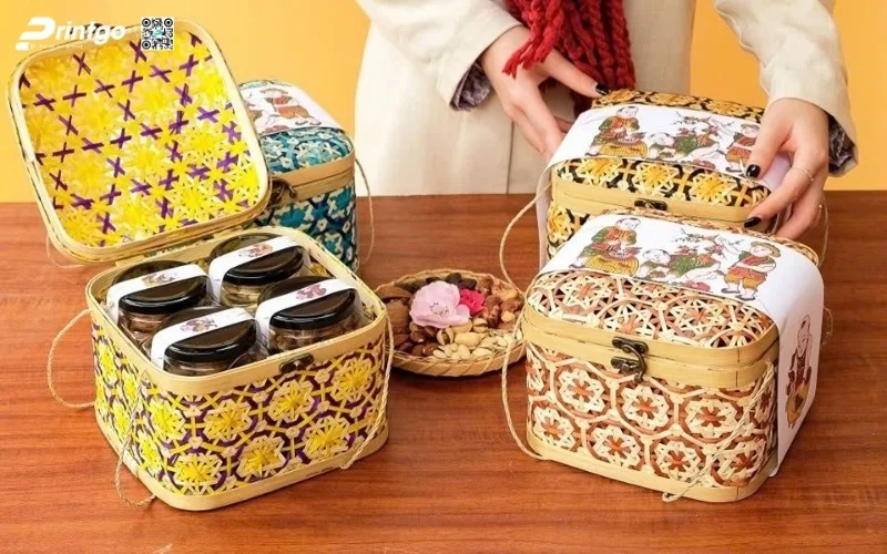 Bộ sưu tập mẫu hộp quà tết mây tre đan hình vuông